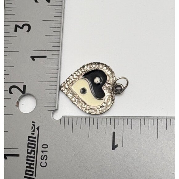 Heart Shaped Ying Yang Pendant Silver Tone Charm Enamel Fashion Jewelry - Picture 3 of 6